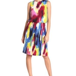 🎨DONNA MORGAN🎨NWT MIDI COLOR SPLASHED PLEATED DRESS🎨